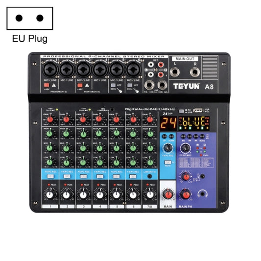 TEYUN NA8 8-channel Small Mixing Console Mixer, EU Plug