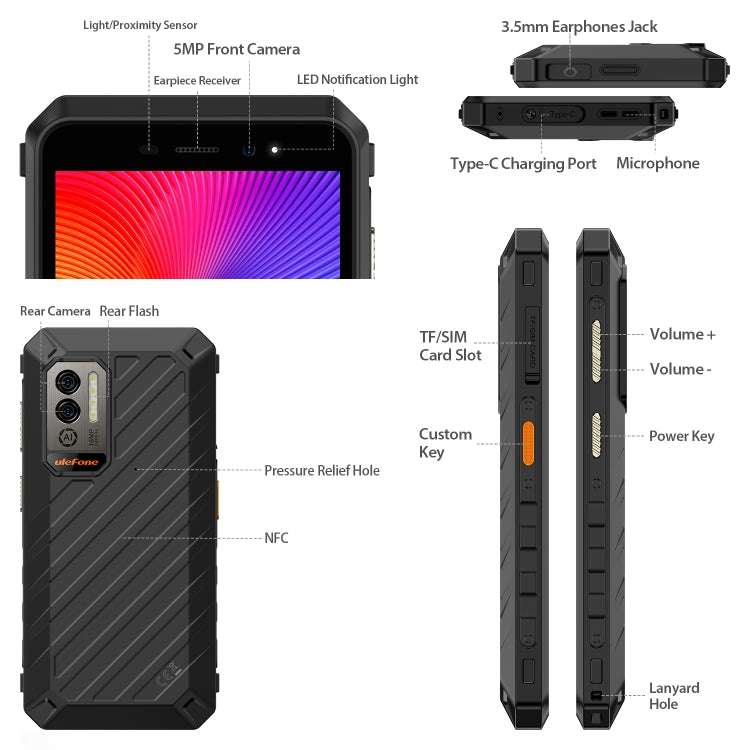 IP68/IP69K Waterproof Dustproof Shockproof, Dual Back Cameras, Face Unlock, 5.45 inch Android 12 MediaTek Helio G25 MT6762VWB Octa Core up to 2.0GHz, Network: 4G, NFC, OTG, Power Armor X11 Pro - NMNYSX