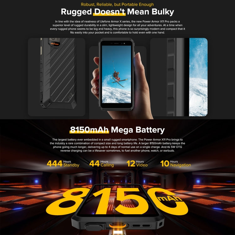 IP68/IP69K Waterproof Dustproof Shockproof, Dual Back Cameras, Face Unlock, 5.45 inch Android 12 MediaTek Helio G25 MT6762VWB Octa Core up to 2.0GHz, Network: 4G, NFC, OTG, Power Armor X11 Pro - NMNYSX