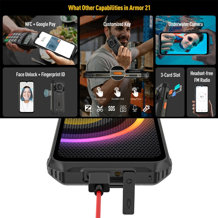 Dual Back Cameras, IP68/IP69K Waterproof Dustproof Shockproof,  Face ID & Fingerprint Identification, 6.58 inch Android 13 MediaTek Helio G99 Octa Core up to 2.2GHz, Network: 4G, OTG, NFC, Global Version with Google Play, Armor 21 - NMNYSX