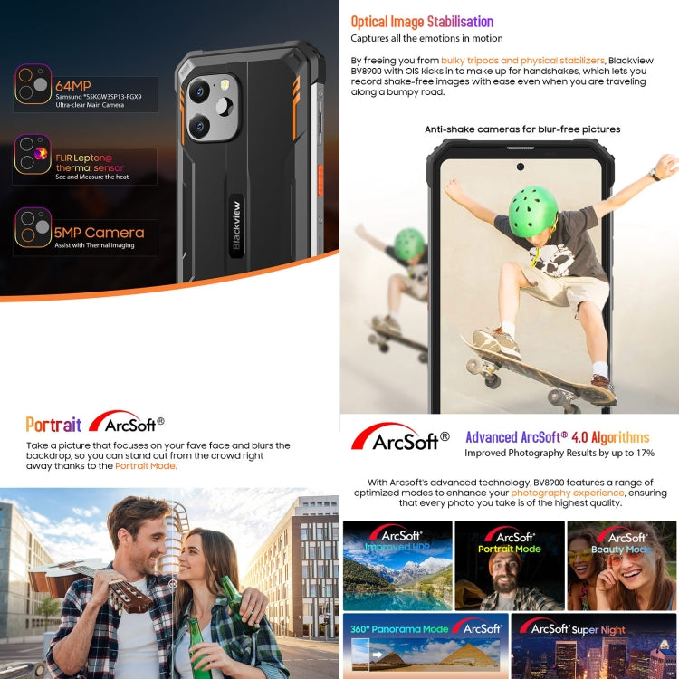 IP68/IP69 Waterproof Dustproof Shockproof, Face & Fingerprint Identification, 6.5 inch Android 13 MediaTek Helio P90 MT6779 Octa Core up to 2.2GHz, NFC, OTG, Network: 4G, BV8900 - NMNYSX