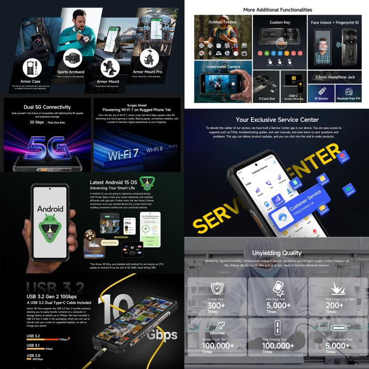 Ulefone Armor 28 Ultra Rugged Phone, 16GB+1TB, Night Vision, 10600mAh, 6.67 inch Android 14 MediaTek Dimensity 9300+ Octa Core, Network: 5G, NFC, Armor 28 Ultra - NMNYSX