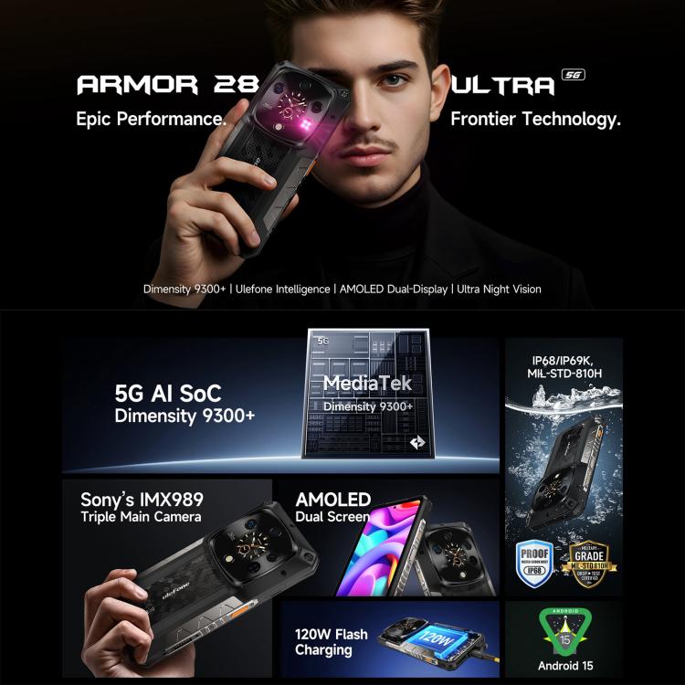 Ulefone Armor 28 Ultra Rugged Phone, 16GB+1TB, Night Vision, 10600mAh, 6.67 inch Android 14 MediaTek Dimensity 9300+ Octa Core, Network: 5G, NFC, Armor 28 Ultra - NMNYSX