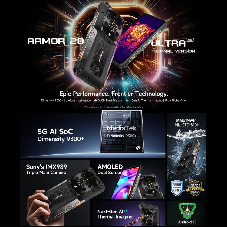 Ulefone Armor 28 UltraThermal Version  Rugged Phone, 16GB+1TB, Night Vision, 10600mAh, 6.67 inch Android 14 MediaTek Dimensity 9300+ Octa Core, Network: 5G, NFC, Armor 28 Ultra Thermal Version - NMNYSX