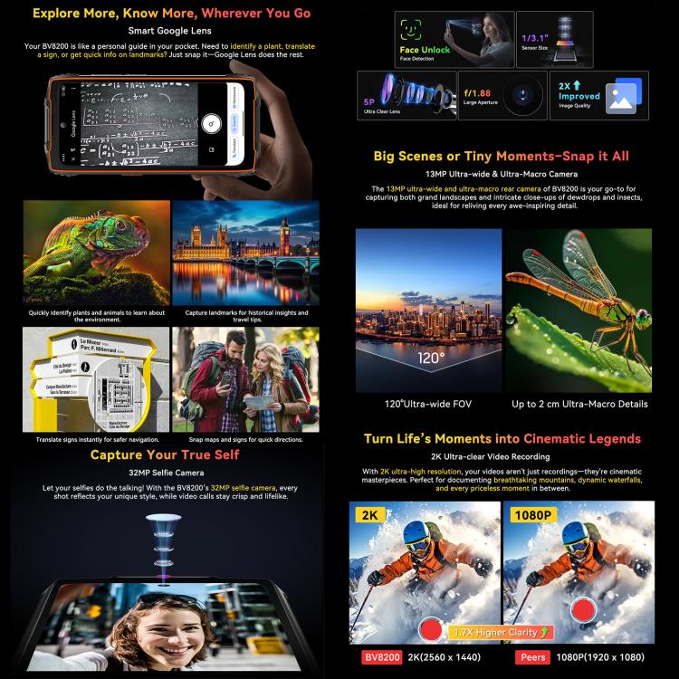 Blackview BV8200 Rugged Phone, 12GB+256GB, 6.5 inch + 1.3 inch Android 14 MediaTekHelio G100 MT8781, Network: 4G, NFC - NMNYSX