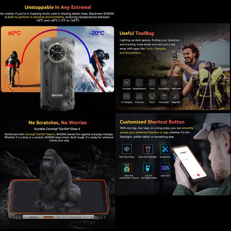 Blackview BV8200 Rugged Phone, 12GB+256GB, 6.5 inch + 1.3 inch Android 14 MediaTekHelio G100 MT8781, Network: 4G, NFC - NMNYSX