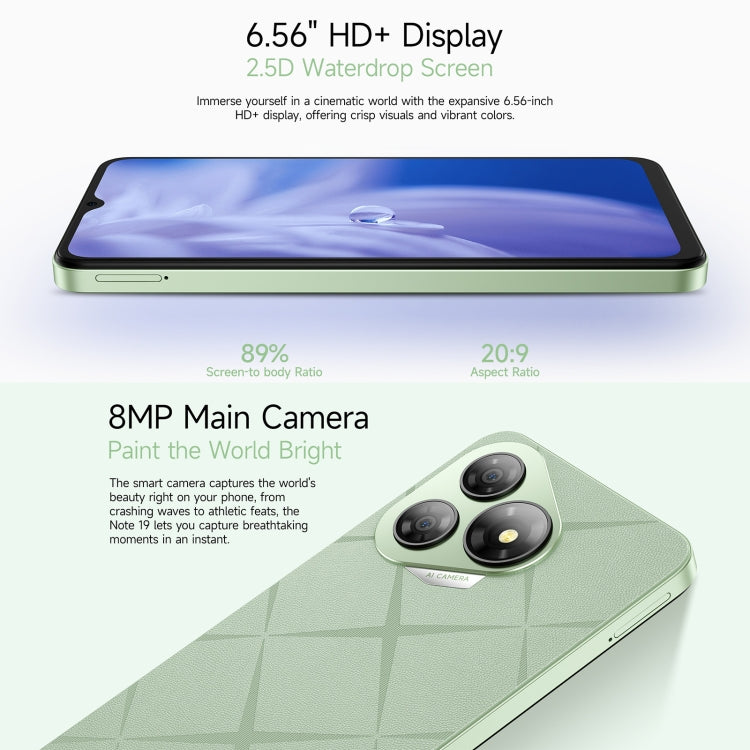 Ulefone Note 19, 3GB+32GB, Face ID & Side Fingerprint, 6.56 inch Android 14 Go Unisoc T603 Octa Core, Network: 4G, Dual SIM, OTG - NMNYSX