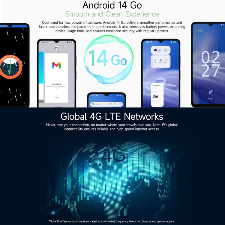 Ulefone Note 19, 3GB+32GB, Face ID & Side Fingerprint, 6.56 inch Android 14 Go Unisoc T603 Octa Core, Network: 4G, Dual SIM, OTG - NMNYSX
