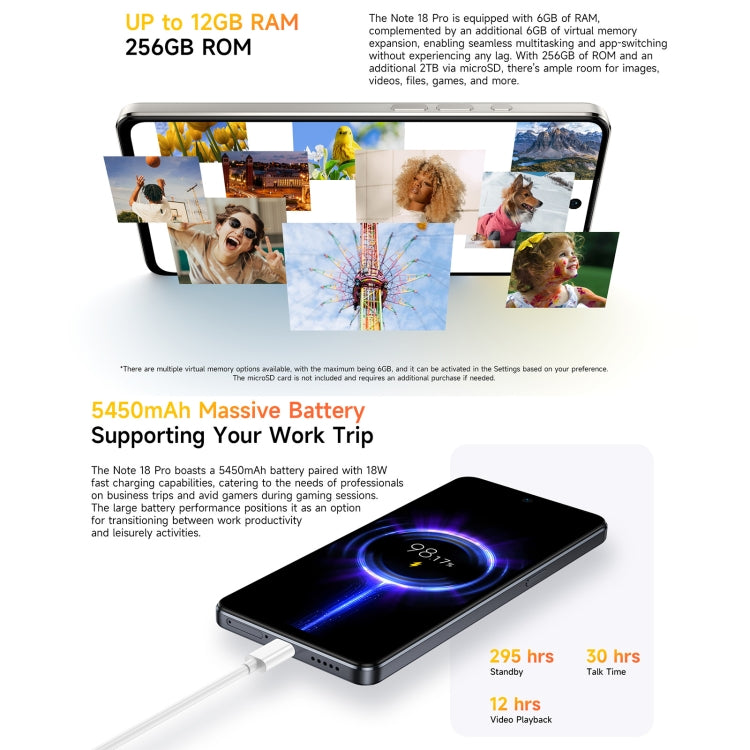 Ulefone Note 18 Pro, 6GB+256GB, Face ID & Side Fingerprint, 6.78 inch Android 14 MediaTek Helio G91 MTK6769 Octa Core, Network: 4G, Dual SIM, OTG, NFC - NMNYSX