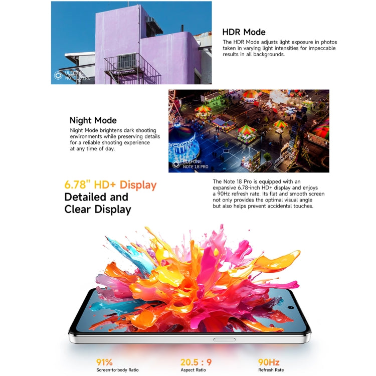 Ulefone Note 18 Pro, 6GB+256GB, Face ID & Side Fingerprint, 6.78 inch Android 14 MediaTek Helio G91 MTK6769 Octa Core, Network: 4G, Dual SIM, OTG, NFC - NMNYSX
