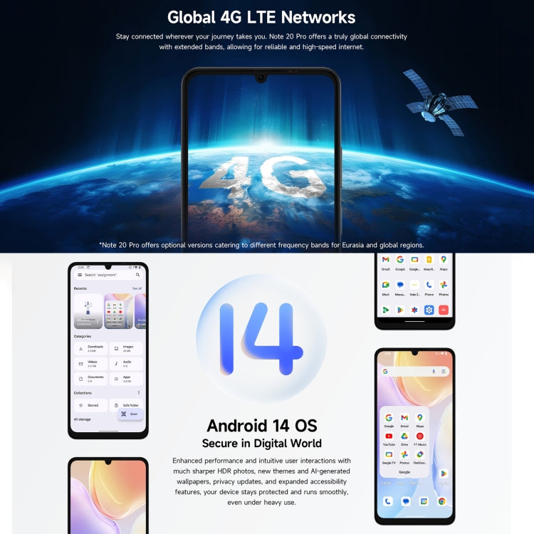Ulefone Note 20 Pro, 4GB+256GB, Face ID & Side Fingerprint, 6000mAh, 6.75 inch Android 14 Unisoc T606 Octa Core, Network: 4G, Dual SIM, OTG, 4GB+256GB - NMNYSX