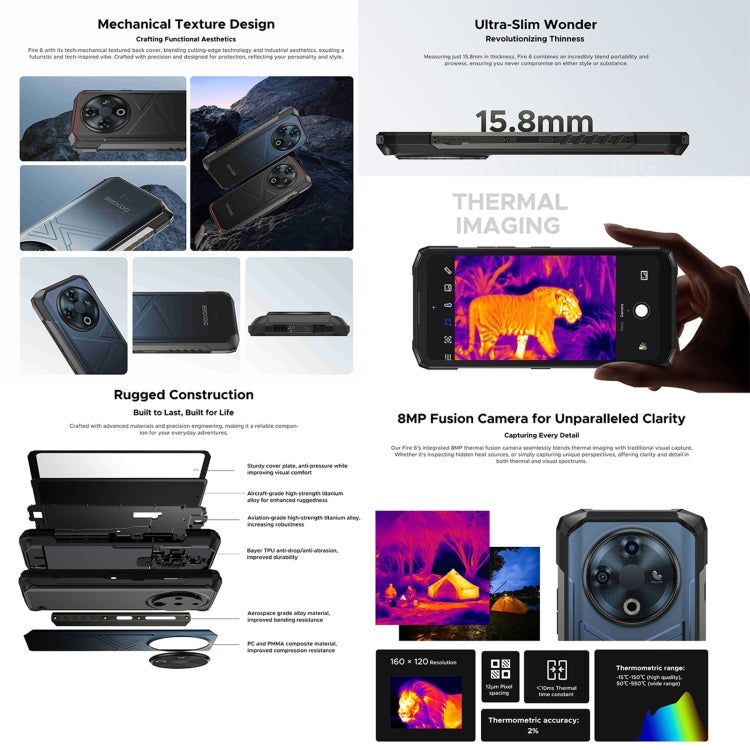 DOOGEE Fire 6 Rugged Phone, 6GB+256GB, 6.56 inch Android 14 Spreadtrum T606 Octa Core, Network: 4G, OTG - NMNYSX