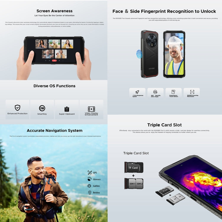 DOOGEE Fire 6 Rugged Phone, 6GB+256GB, 6.56 inch Android 14 Spreadtrum T606 Octa Core, Network: 4G, OTG - NMNYSX