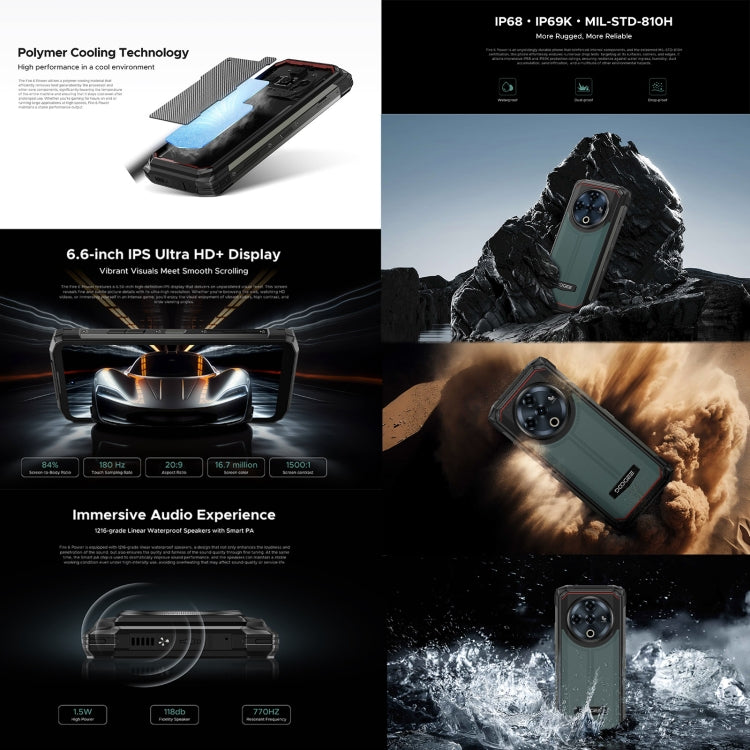 DOOGEE Fire 6 Power Rugged Phone, 8GB+256GB, 6.56 inch Android 14 Spreadtrum T606 Octa Core, Network: 4G, OTG, NFC - NMNYSX