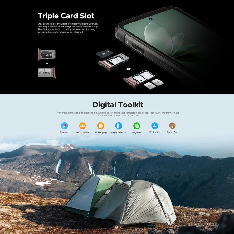 DOOGEE Fire 6 Power Rugged Phone, 8GB+256GB, 6.56 inch Android 14 Spreadtrum T606 Octa Core, Network: 4G, OTG, NFC - NMNYSX