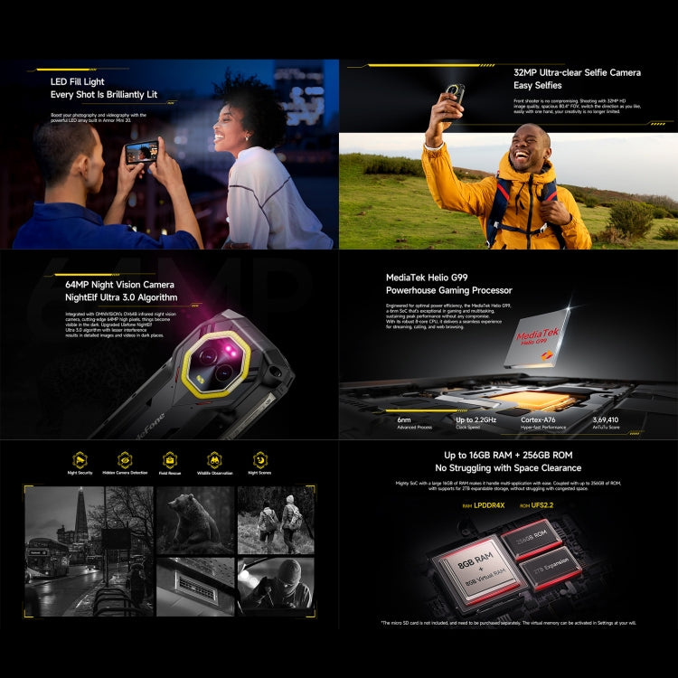 Ulefone Armor Mini 20, Night Vision, 8GB+256GB, IP68/IP69K Rugged Phone, 4.7 inch Android 14 MediaTek Dimensity 6300 Octa Core, Network: 4G, NFC, OTG, Armor Mini 20 - NMNYSX