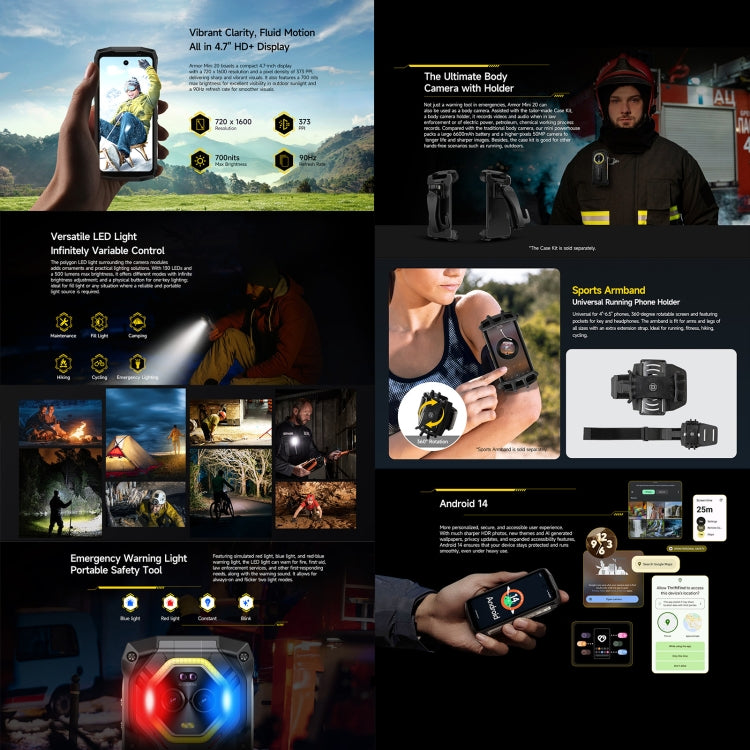 Ulefone Armor Mini 20, Night Vision, 8GB+256GB, IP68/IP69K Rugged Phone, 4.7 inch Android 14 MediaTek Dimensity 6300 Octa Core, Network: 4G, NFC, OTG, Armor Mini 20 - NMNYSX