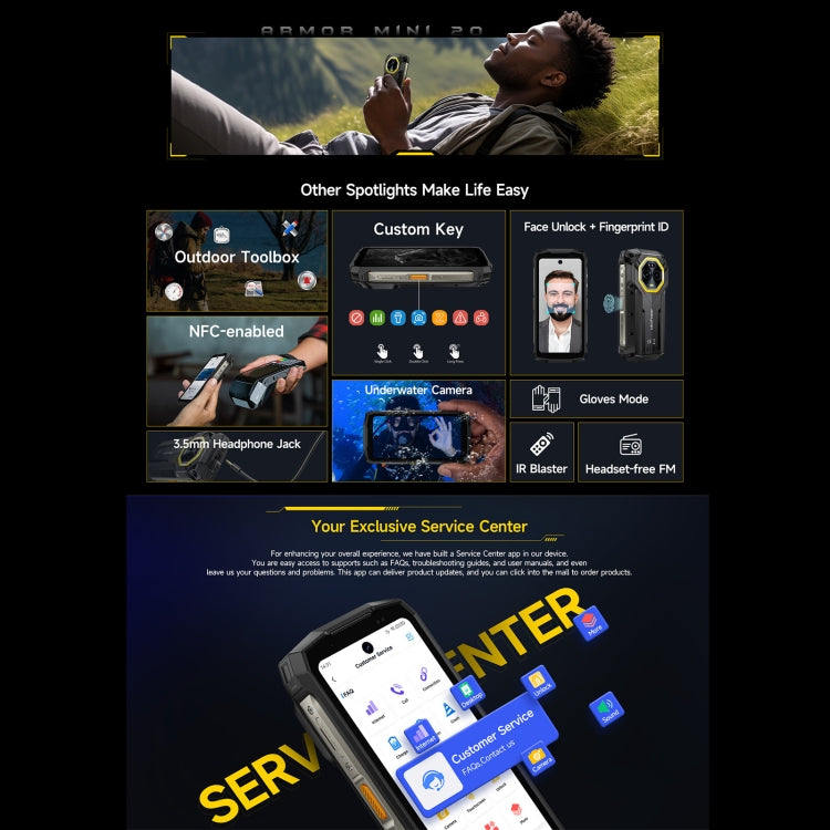 Ulefone Armor Mini 20, Night Vision, 8GB+256GB, IP68/IP69K Rugged Phone, 4.7 inch Android 14 MediaTek Dimensity 6300 Octa Core, Network: 4G, NFC, OTG, Armor Mini 20 - NMNYSX