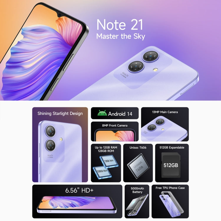 Ulefone Note 21, 4GB+128GB, Face ID & Fingerprint, 6.56 inch Android 14 Unisoc T606 Octa Core, Network: 4G, Dual SIM, OTG - NMNYSX