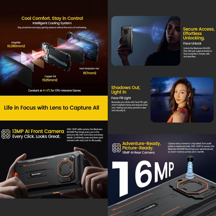 Blackview BV6200 Plus, 8GB+256GB, IP68/IP69K/MIL-STD-810H, 6.56 inch Android 14 Unisoc UMS9230 T606 Octa Core, Network: 4G, OTG, NFC - NMNYSX
