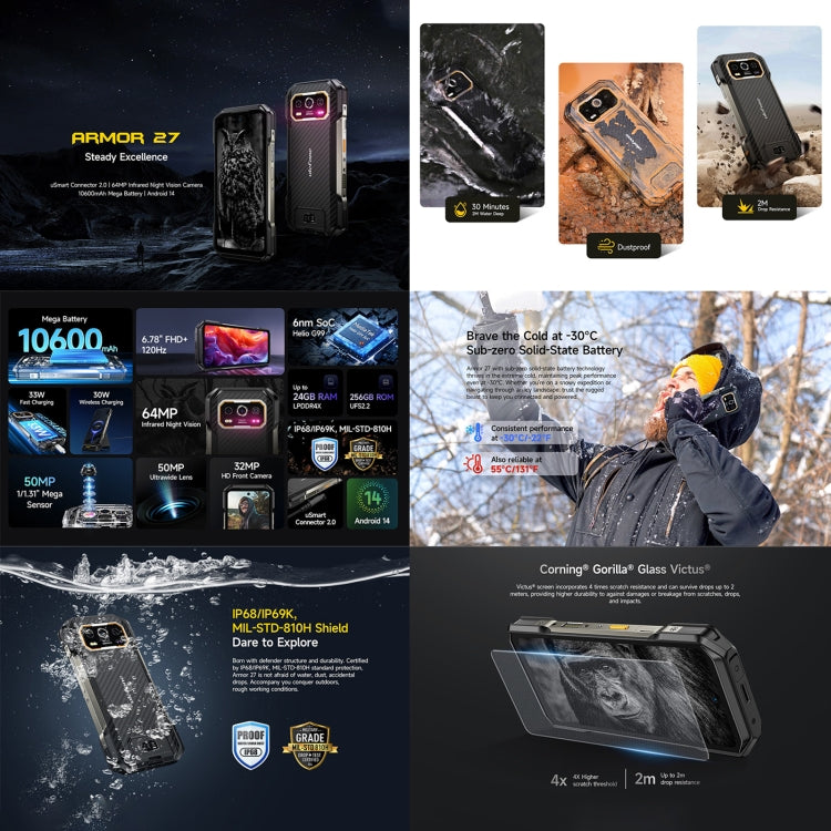 Ulefone Armor 27 Rugged Phone, 12GB+256GB, Night Vision, 10600mAh, 6.78 inch Android 14 MediaTek Helio G99 Octa Core, Network: 4G, NFC, OTG, Armor 27 - NMNYSX