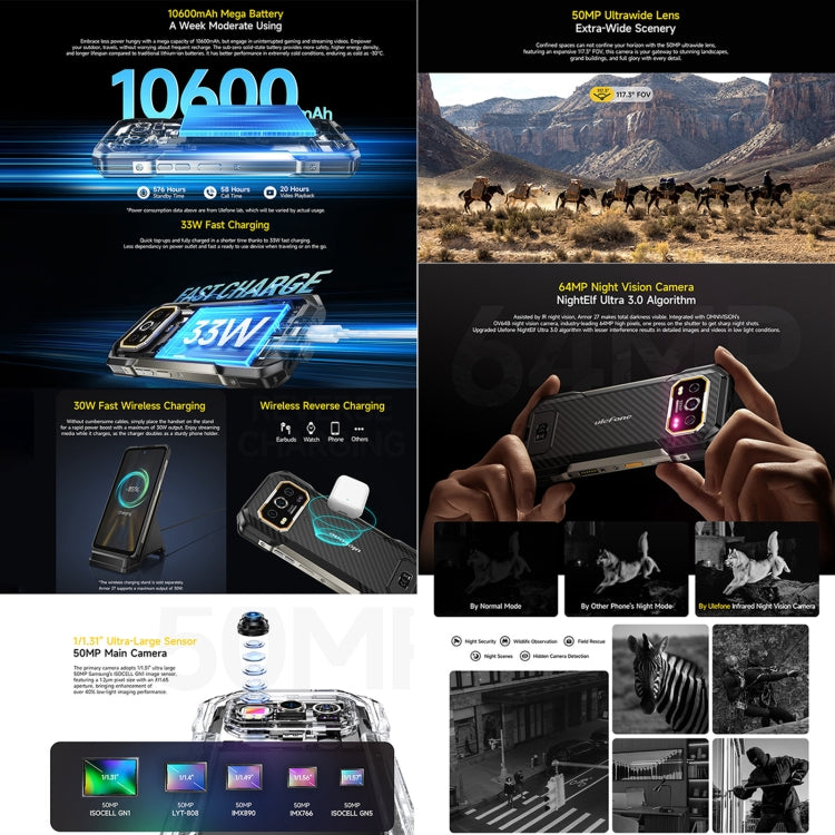 Ulefone Armor 27 Rugged Phone, 12GB+256GB, Night Vision, 10600mAh, 6.78 inch Android 14 MediaTek Helio G99 Octa Core, Network: 4G, NFC, OTG, Armor 27 - NMNYSX