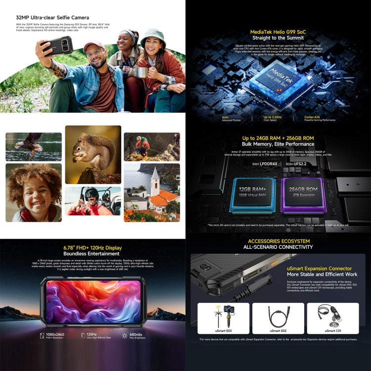 Ulefone Armor 27 Rugged Phone, 12GB+256GB, Night Vision, 10600mAh, 6.78 inch Android 14 MediaTek Helio G99 Octa Core, Network: 4G, NFC, OTG, Armor 27 - NMNYSX