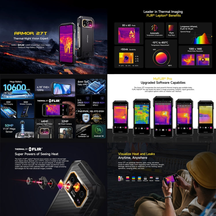 Ulefone Armor 27T Rugged Phone, 12GB+256GB, Thermal Imager, Night Vision, 10600mAh, 6.78 inch Android 14 MediaTek Helio G99 Octa Core, Network: 4G, NFC, OTG, Armor 27T - NMNYSX