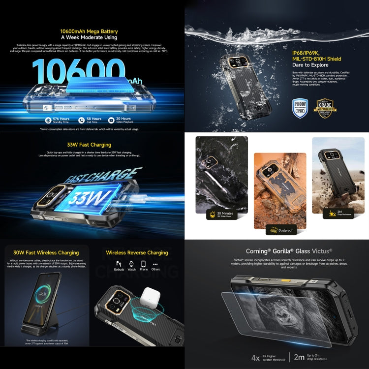 Ulefone Armor 27T Rugged Phone, 12GB+256GB, Thermal Imager, Night Vision, 10600mAh, 6.78 inch Android 14 MediaTek Helio G99 Octa Core, Network: 4G, NFC, OTG, Armor 27T - NMNYSX