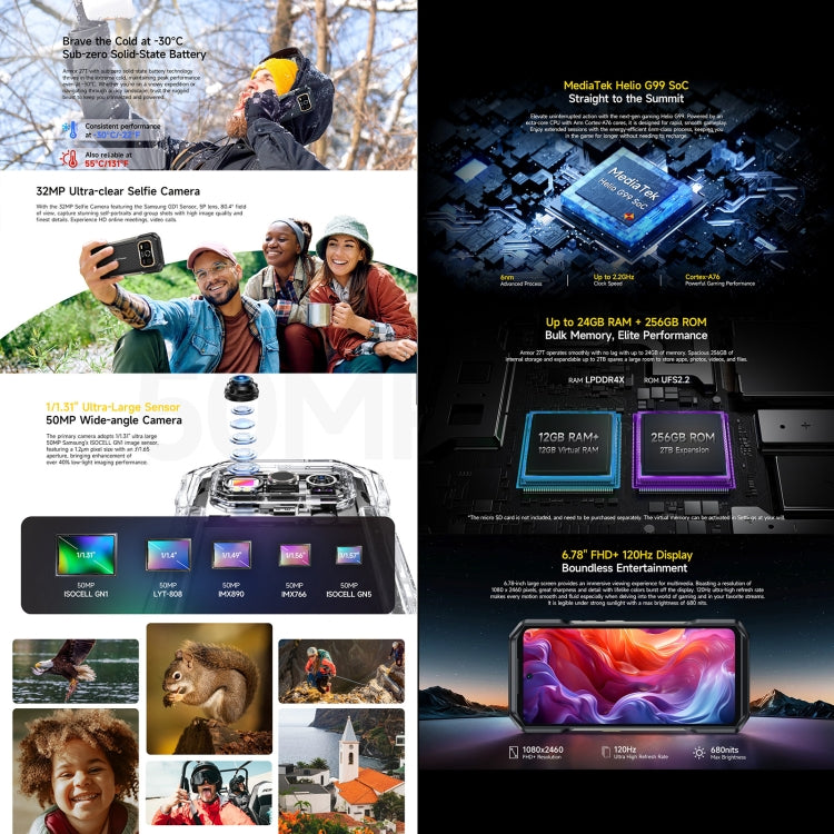 Ulefone Armor 27T Rugged Phone, 12GB+256GB, Thermal Imager, Night Vision, 10600mAh, 6.78 inch Android 14 MediaTek Helio G99 Octa Core, Network: 4G, NFC, OTG, Armor 27T - NMNYSX