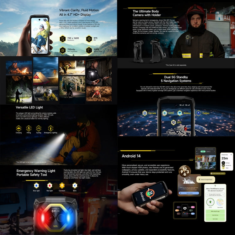 Ulefone Armor Mini 20T Pro, Thermal Imaging, 8GB+256GB, IP68/IP69K Rugged Phone, 4.7 inch Android 14 MediaTek Dimensity 6300 5G Octa Core, Network: 5G, NFC, OTG, Armor Mini 20T Pro - NMNYSX