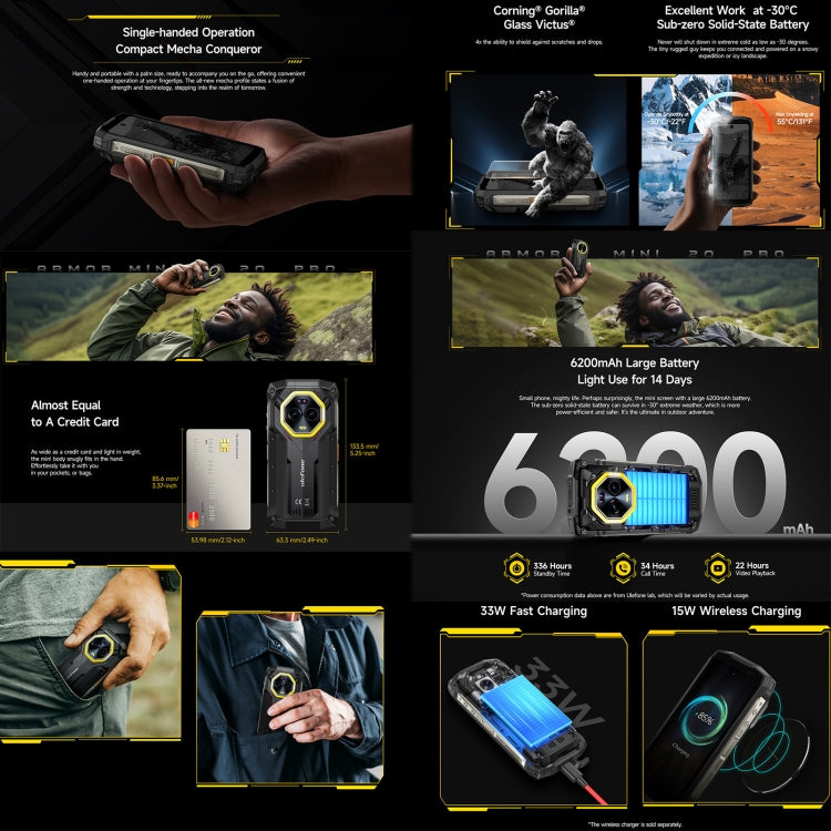Ulefone Armor Mini 20 Pro, 8GB+256GB, IP68/IP69K Rugged Phone, 4.7 inch Android 14 MediaTek Dimensity 6300 5G Octa Core, Network: 5G, NFC, OTG, Armor Mini 20 Pro - NMNYSX