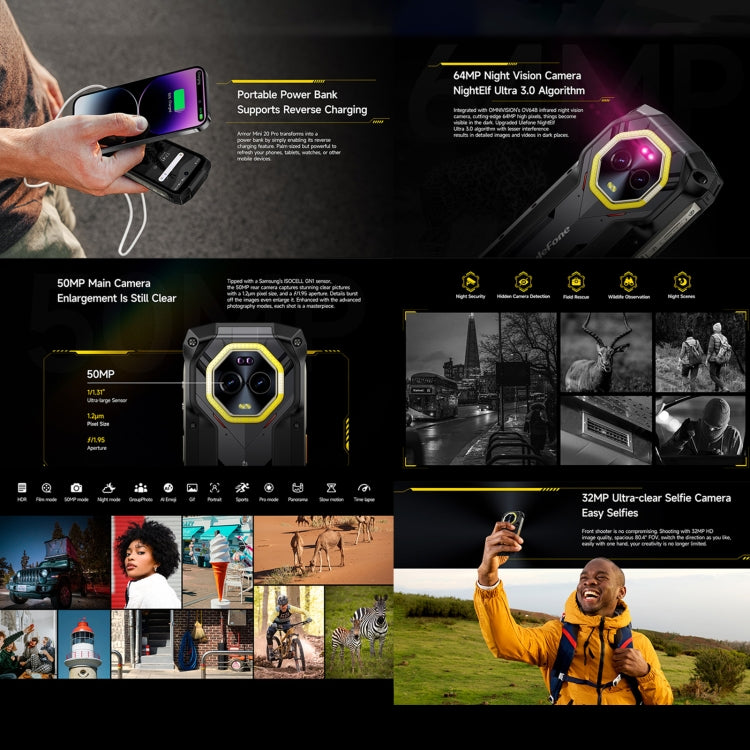 Ulefone Armor Mini 20 Pro, 8GB+256GB, IP68/IP69K Rugged Phone, 4.7 inch Android 14 MediaTek Dimensity 6300 5G Octa Core, Network: 5G, NFC, OTG, Armor Mini 20 Pro - NMNYSX