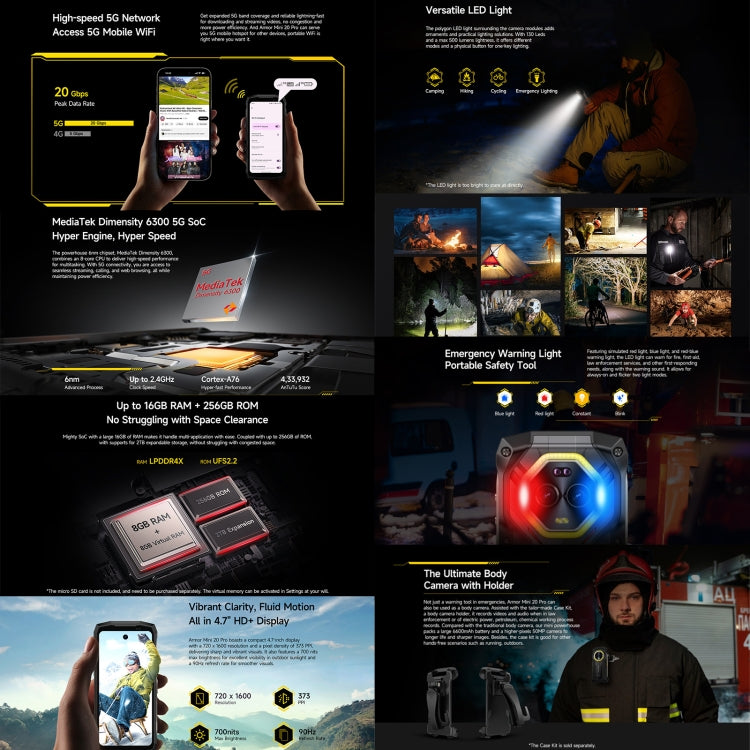 Ulefone Armor Mini 20 Pro, 8GB+256GB, IP68/IP69K Rugged Phone, 4.7 inch Android 14 MediaTek Dimensity 6300 5G Octa Core, Network: 5G, NFC, OTG, Armor Mini 20 Pro - NMNYSX
