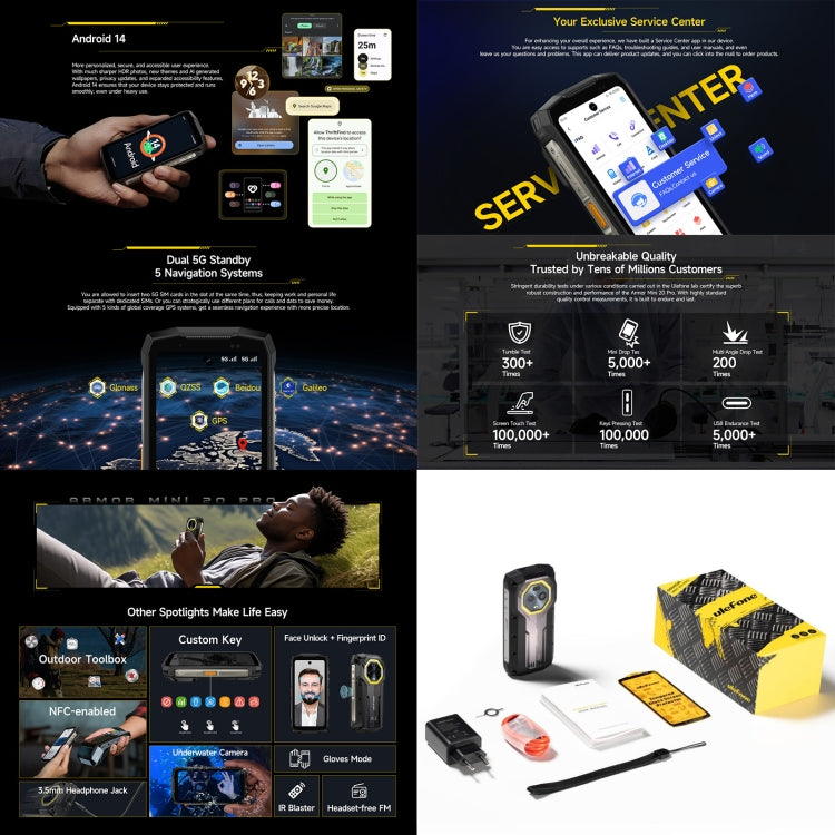 Ulefone Armor Mini 20 Pro, 8GB+256GB, IP68/IP69K Rugged Phone, 4.7 inch Android 14 MediaTek Dimensity 6300 5G Octa Core, Network: 5G, NFC, OTG, Armor Mini 20 Pro - NMNYSX