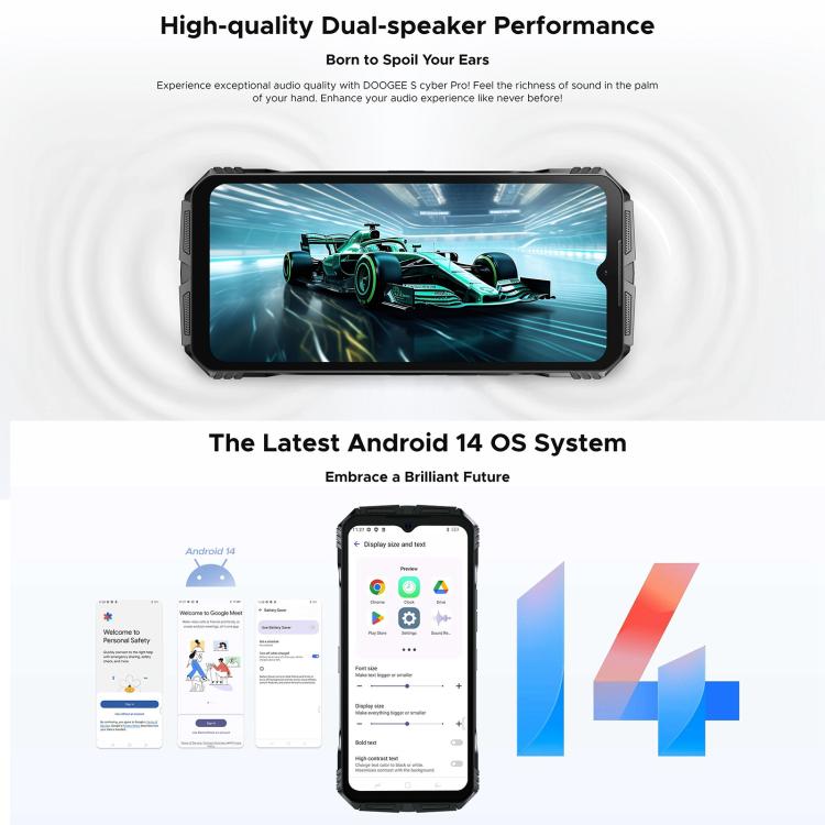 DOOGEE S Cyber Pro, Side Fingerprint, Night Vision, 12GB+512GB, 6.6 inch Android 14 Helio G100 Octa Core, Network: 4G, OTG, NFC - NMNYSX