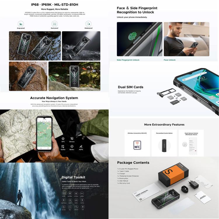 DOOGEE S Cyber Pro, Side Fingerprint, Night Vision, 12GB+512GB, 6.6 inch Android 14 Helio G100 Octa Core, Network: 4G, OTG, NFC - NMNYSX