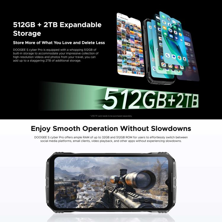 DOOGEE S Cyber Pro, Side Fingerprint, Night Vision, 12GB+512GB, 6.6 inch Android 14 Helio G100 Octa Core, Network: 4G, OTG, NFC - NMNYSX