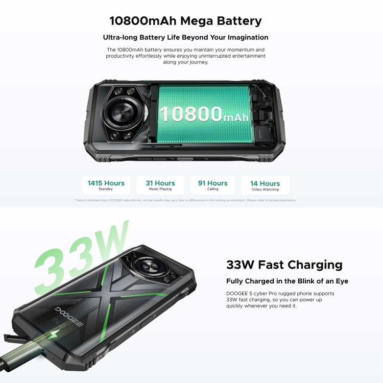 DOOGEE S Cyber Pro, Side Fingerprint, Night Vision, 12GB+512GB, 6.6 inch Android 14 Helio G100 Octa Core, Network: 4G, OTG, NFC - NMNYSX