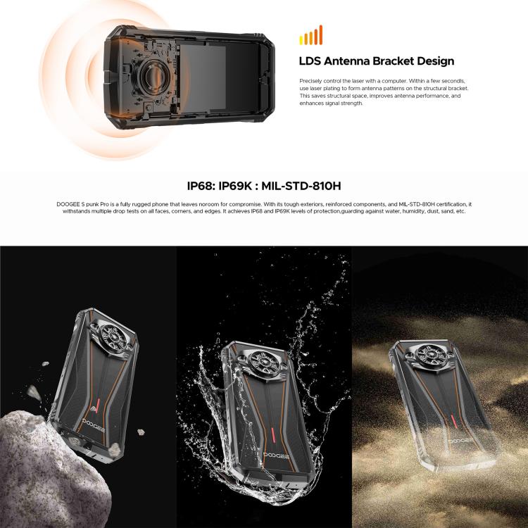 DOOGEE S Punk Pro, Side Fingerprint, 8GB+512GB, 6.6 inch Android 14 Unisoc T7280 Octa Core, Network: 4G, OTG, NFC - NMNYSX