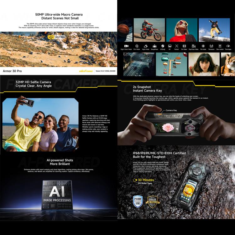 Ulefone Armor 30 Pro Rugged Phone, 16GB+512GB, Night Vision, 6.95 inch + 3.4 inch Dual Screen Android 14 MediaTek Dimensity 7300X Octa Core, Network: 5G, OTG, NFC - NMNYSX