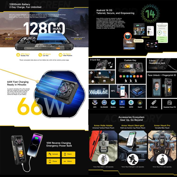 Ulefone Armor 30 Pro Rugged Phone, 16GB+512GB, Night Vision, 6.95 inch + 3.4 inch Dual Screen Android 14 MediaTek Dimensity 7300X Octa Core, Network: 5G, OTG, NFC - NMNYSX