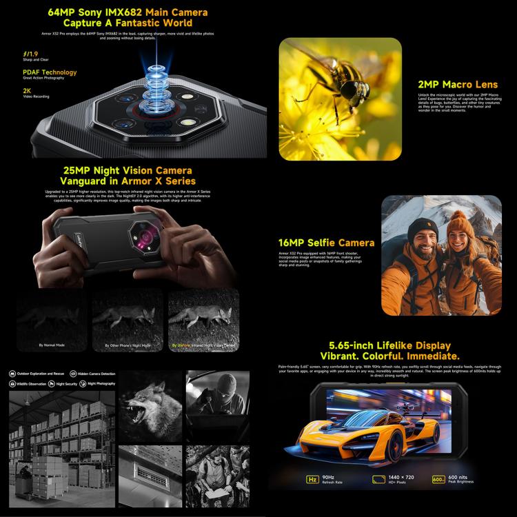 Ulefone Armor X32 Pro 5G, 8GB+256GB, Night Vision, IP68/IP69K Rugged Phone, 5.65 inch Android 14 MediaTek Dimensity 6300 Octa Core, Network: 5G, NFC, OTG, Armor X32 Pro 5G - NMNYSX
