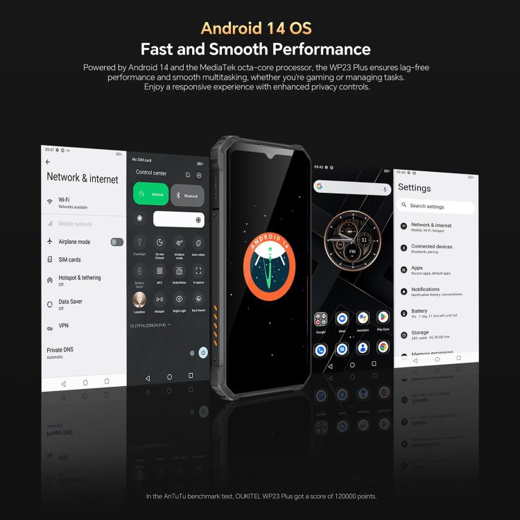 Oukitel WP23 Plus Rugged Phone, 8GB+256GB, 6.52 inch Android 14.0Unisoc T606 Octa-core, NFC, OTG, Network: 4G, WP23 Plus - NMNYSX
