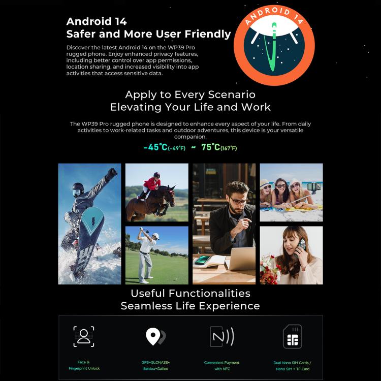 Oukitel WP39 Pro 5G Rugged Phone, 12GB+512GB, Night Vision, Fingerprint Identification, 6.6 inch Android 14 MediaTek Dimensity 6300 Octa Core, NFC, OTG, Network: 5G, WP39 Pro 5G - NMNYSX