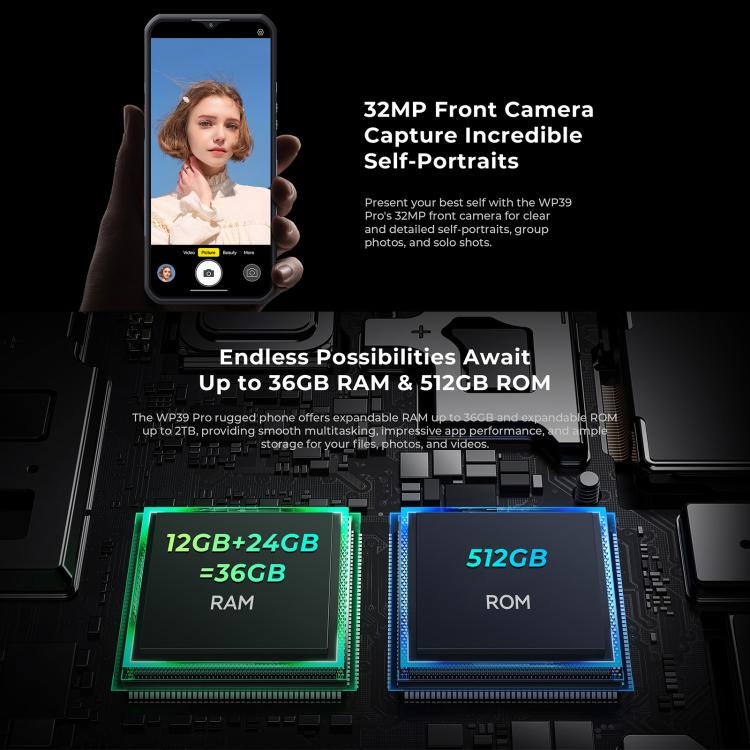 Oukitel WP39 Pro 5G Rugged Phone, 12GB+512GB, Night Vision, Fingerprint Identification, 6.6 inch Android 14 MediaTek Dimensity 6300 Octa Core, NFC, OTG, Network: 5G, WP39 Pro 5G - NMNYSX