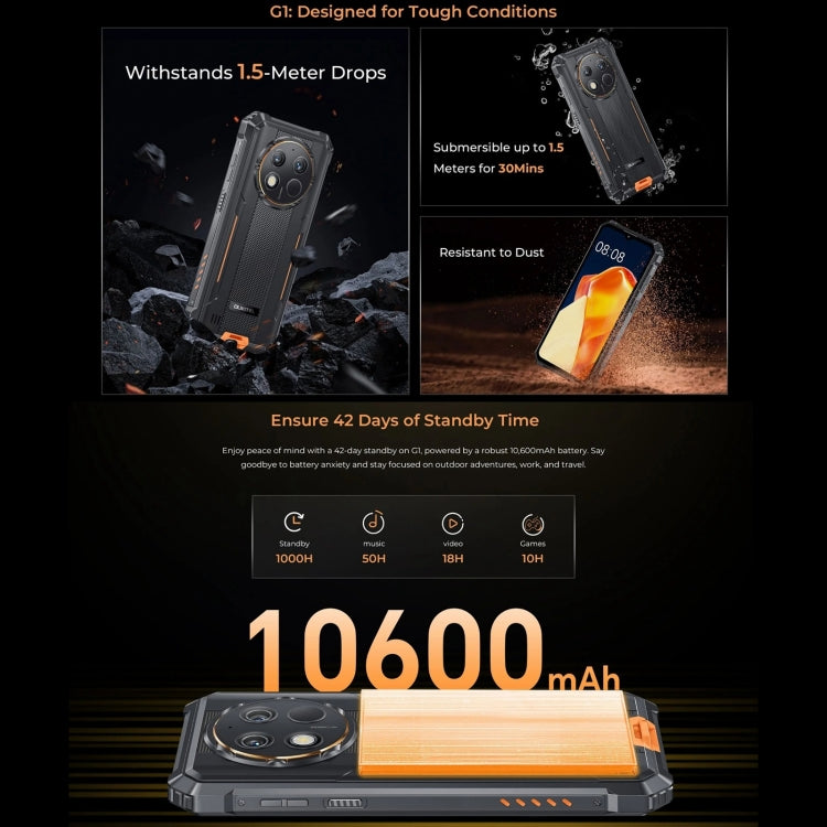 Oukitel G1 Rugged Phone, 6GB+256GB, Fingerprint Identification, 6.52 inch Android 14 T606 Octa Core, NFC, OTG, Network: 4G - NMNYSX