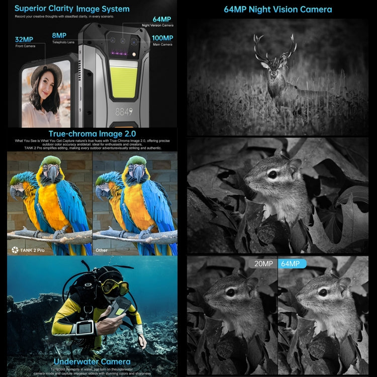 Unihertz 8849 Tank 2 Pro Night Vision Projector Rugged Phone, 12GB+256GB, 6.79 inch Android 14 MTK6789 Octa Core, Network: 4G