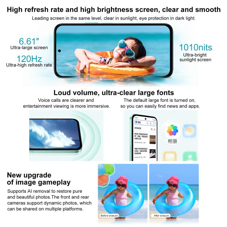 Honor Play 60, 8GB+256GB, Side Fingerprint, 6.61 inch MagicOS 9.0 Dimensity 6300 Octa Core, Network: 5G, OTG, Play 60, 8GB+256GB, 8GB+256GB