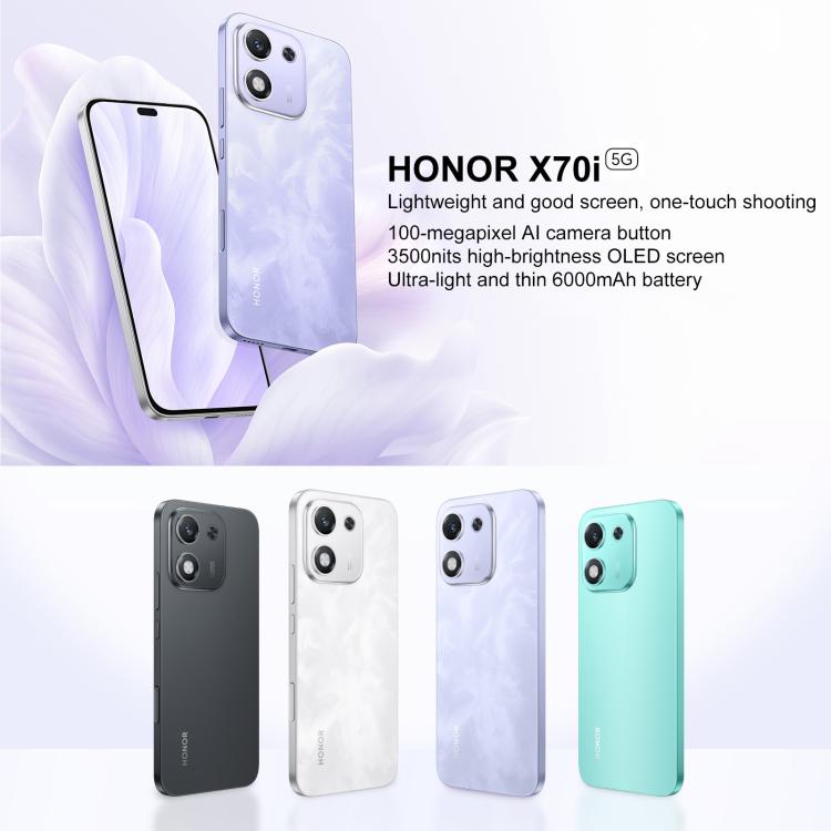 Honor X70i, 12GB+256GB, In-screen Fingerprint, 6.7 inch MagicOS 9.0 Android 15.0 Dimensity 7025 Ultra Octa Core, Network: 5G, OTG, NFC, 12GB+512GB